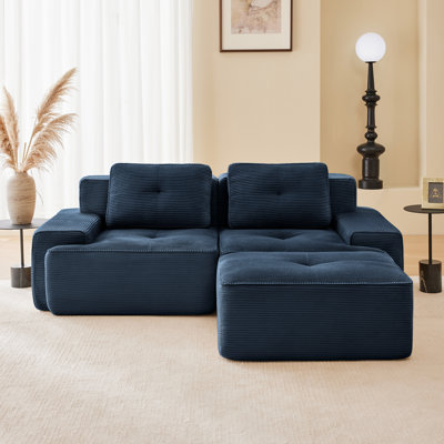 Canapé ergonomique modulaire en velours côtelé de salon moderne en L avec repose-pieds