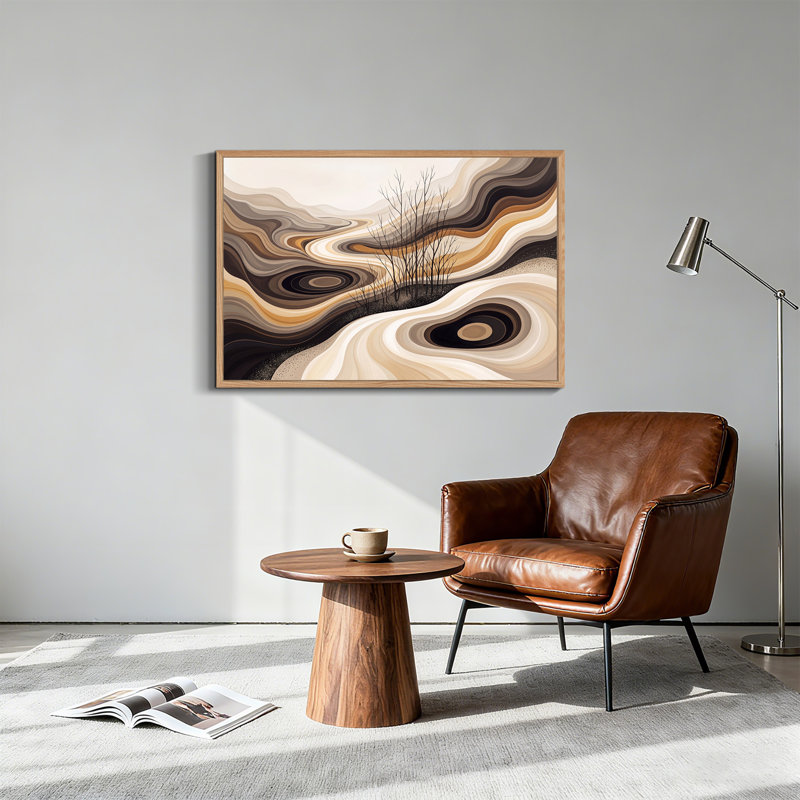 «Wavy Earth Tone Layers and Black Tree Silhouettes», art mural sur toile, H 18 po x l 24 po