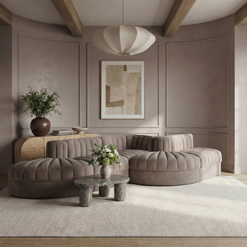 Tissu d'ameublement en velours Demars 5 pièces Canapé modulaire modulaire, Velours taupe