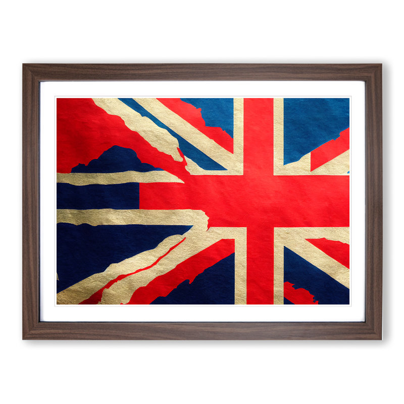XH1022-6209X Modern Union Jack Flag Vol.1 - Single Picture Frame Print, 25cm H x 34cm W x 2cm D, Walnut