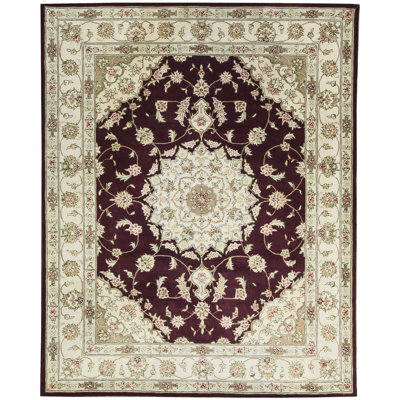 Hand-Knotted High-Quality Maroon and Beige Area Rug