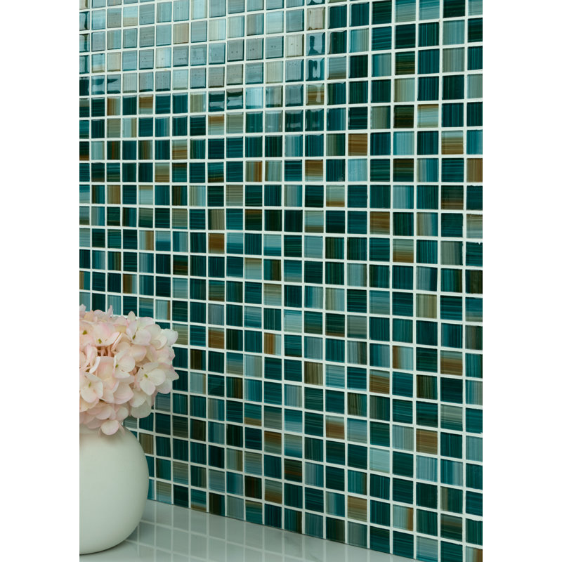 Carreau de mosaïque en verre à bord droit pour piscine 0,9 po x 0,9 po, Lagoon Green