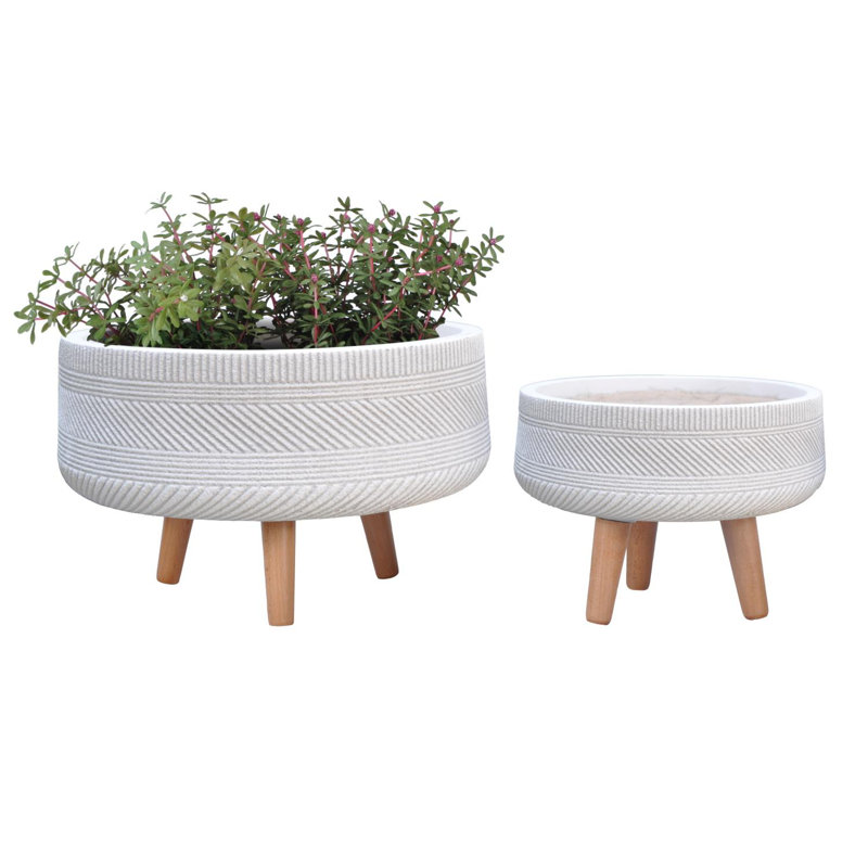 Multi-Directional Striped Tray Planter with Feet, 28cm H x 44cm W x 44cm D, White