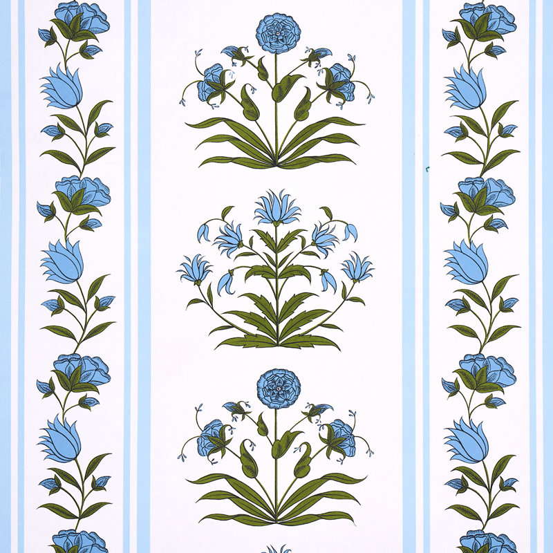 Schumacher x Marie-Anne Oudejans Poppy Stripes Wallpaper, Blue