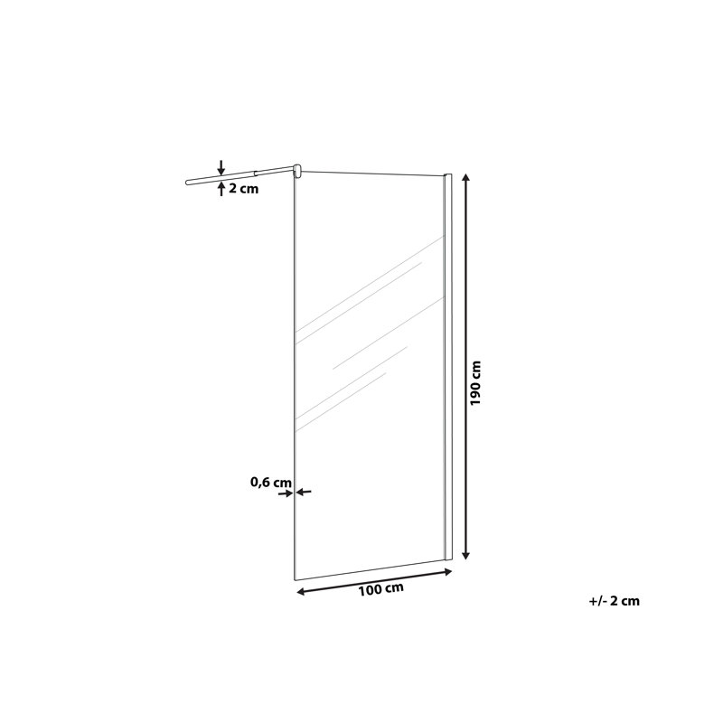 Almazan Semi-Frameless Tub Door with Clear Glass, 190cm H x 100cm W