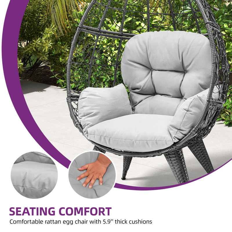Gray Wicker Egg Chair with Cushions and Iron Frame
