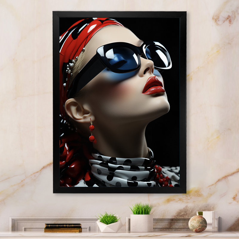 Prestero Fashion - portrait rouge - imprimé, H 20 po x l 12 po x P 1 po, Cadre photo noir