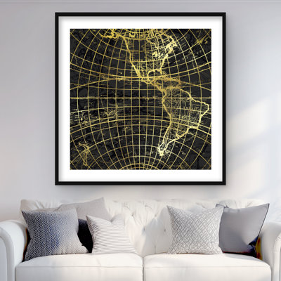 Globe terrestre noir et marin | Gold Gold, reproduction encadrée