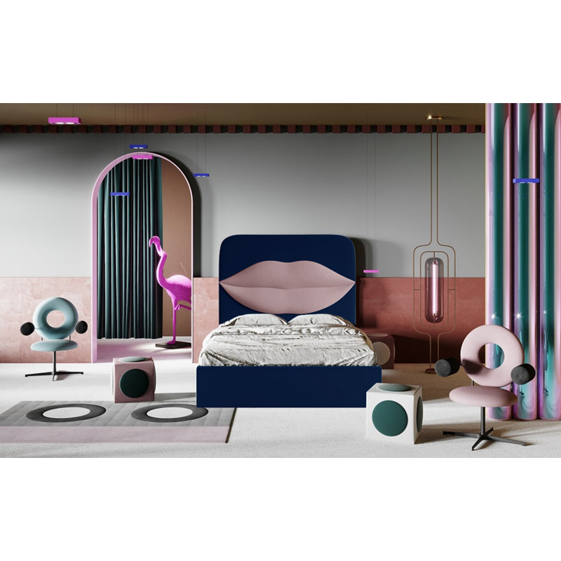 Monocle Upholstered Ottoman Storage Bed, Navy, European Double (140 x 200cm)