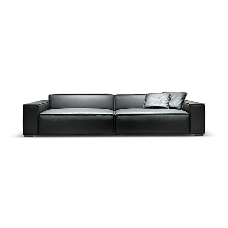 Black Genuine Leather Modular Sofa cushion couch, 28.35" H x 118.11" W x 39.37" D, 4