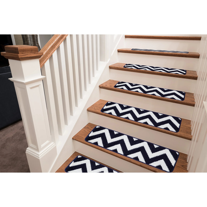 Tapis d'escalier antidérapants gris / blanc 9 x 28 po , Bleu