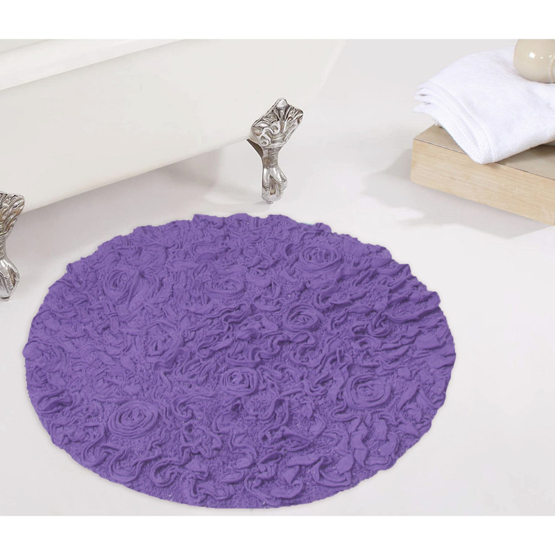 Taki Cotton Round Bath Rug, 30" Round, Purple