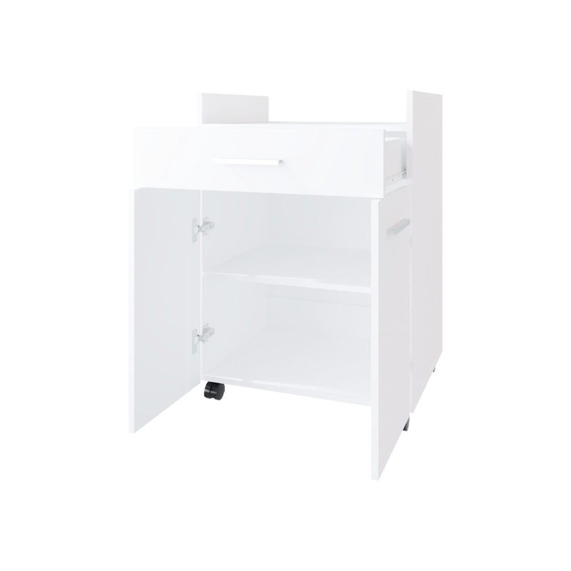 Chariot de cuisine blanc avec deux portes et un tiroir, conception épurée pour compléter le style, base de roulettes pour un mouvement fluide, matériau en panneau de particules, hauteur de 32,32 po, largeur de 17,69 po, profondeur de 23,23 po
