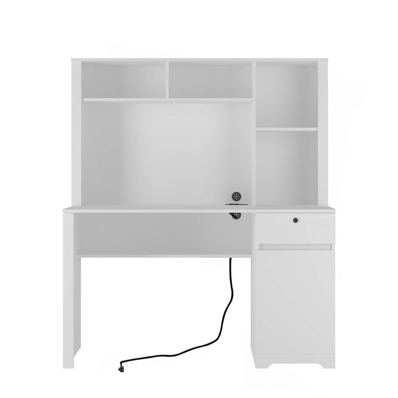 Computer Desk With Hutch & Bookshelf, Executive Desk Teens Student Desk Writing Laptop Home Office Desk With Drawers,3 AC Outlets And 2 USB Charging Ports,Study Laptop Table For Home