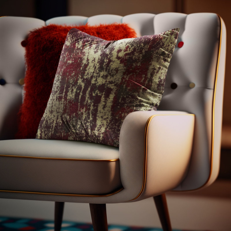 Coussin décoratif en velours Plutus, H 12 po x l 20 po, Forme rectangulaire, Ikat rouge / beige