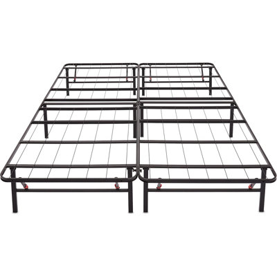Structure de lit avec rangement, plateforme en métal pliable, acier robuste, aucun sommier requis, hauteur de 14 po, installation sans outil, grand lit, noir