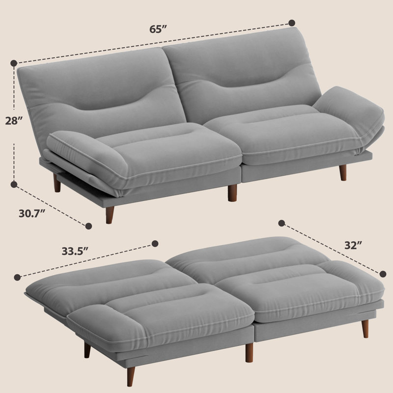 65" FUTON And FUTON Bed, Light Gray Linen