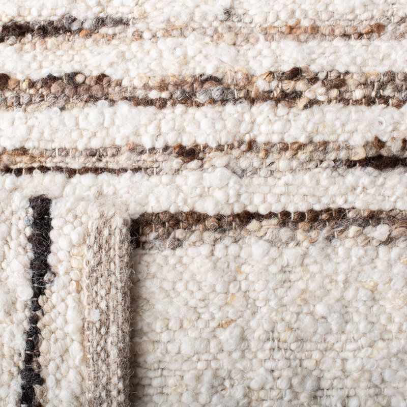 Handmade Black and Ivory Wool Cotton Striped Rug, 5' x 8'