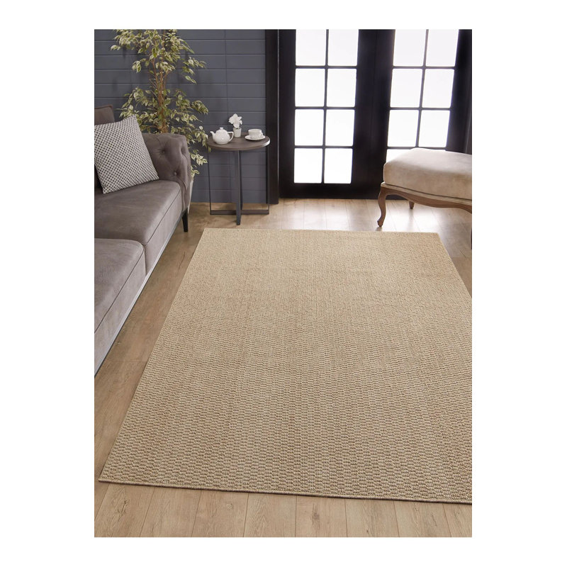 Luxurious Beige Area Rug, 6.6 x 9.5 Feet | 100% Polypropylene, 1600 Grams/Sq Meter, 0.3 Inch Pile Height | Machine Woven, Non-Slip Dot Underside, Antibacterial | Perfect for Living Room & Bedroom Decor