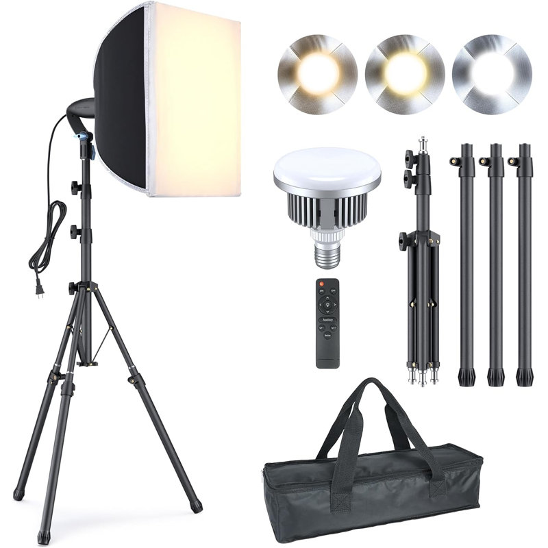 Ensemble d'éclairage professionnel 16 po x 16 po avec ampoules à DEL 85 W, lumière de studio réglable 3000-6500K pour la photographie, l'enregistrement vidéo et la diffusion en direct