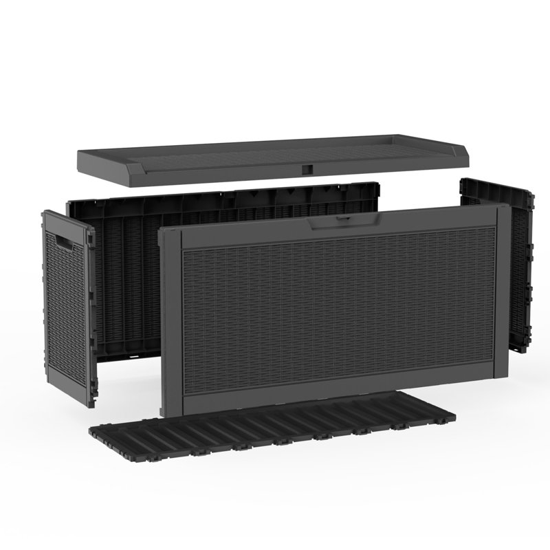 60 Gallon Rattan-Style Lockable Deck Box, Water Resistant Resin, Black