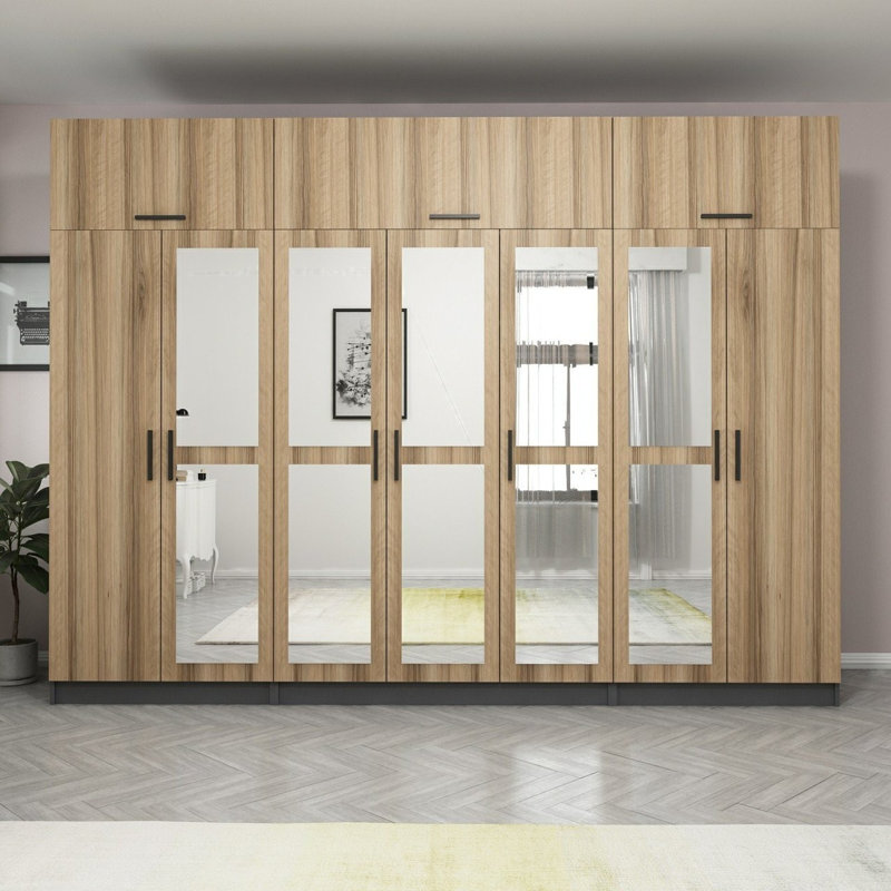 Elina Manufactured Wood Wardrobe, 235cm H x 315cm W x 52cm D, Brown