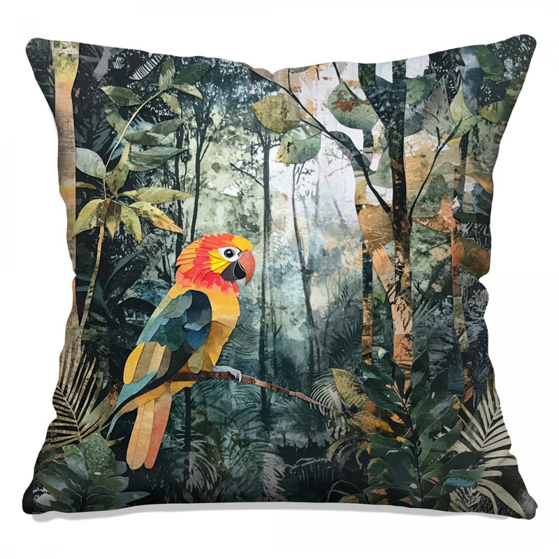Colorful Parrot In Jungle Double Sided Throw Pillows, 16 x 16 inches