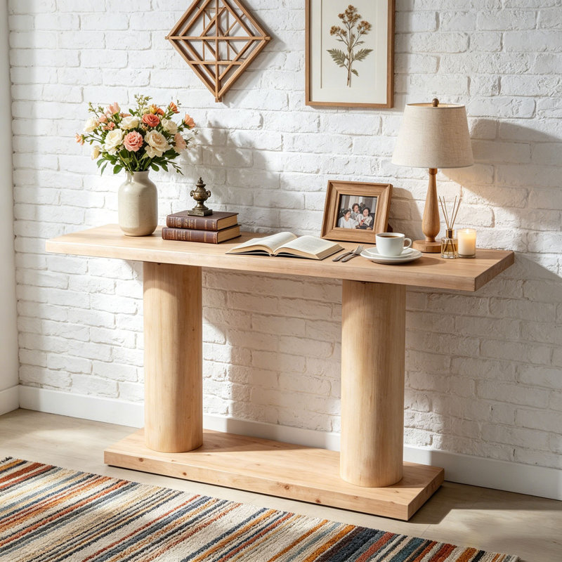 Console 59 po en bois minimaliste avec colonne