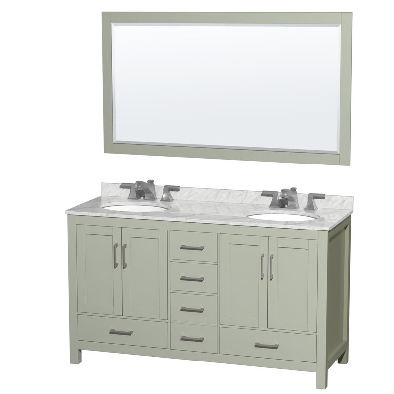 Meuble-lavabo double autoportant 60 po avec plateau en marbre Sheffield, Gris foncé, Chrome brossé