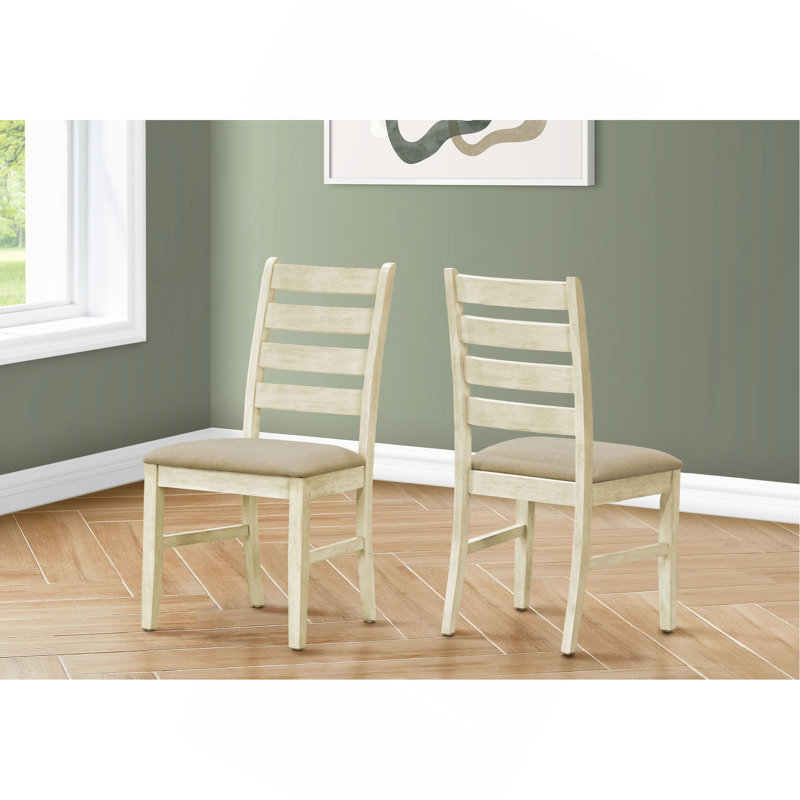 Chaise de salle à manger, hauteur 38 po, salle à manger, cuisine, ensemble de 2, rembourrés, blanc antique, aspect lin beige, transitionnel