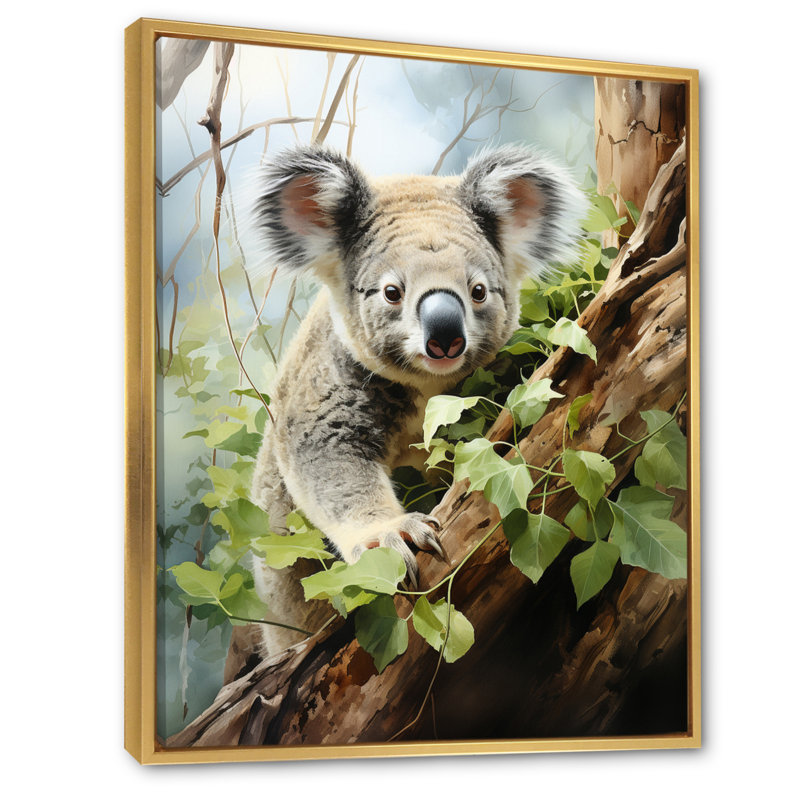 Koala - reproduction d'art sur toile, H 32 po x l 16 po x P 1 po, Cadre flottant doré