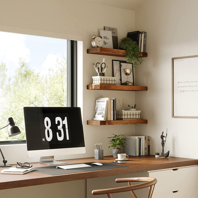 2 Piece Solid Wood Floating Shelf, Walnut, 1.2" H x 6.7" W x 24" D