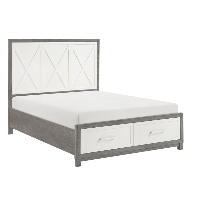 Grand lit avec rangement et plateforme pour chambre grise