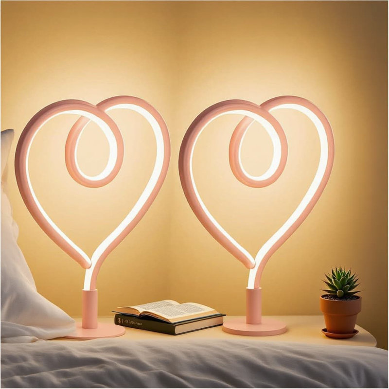 Lampe de table à intensité variable en forme de cœur avec gradation continue 3CCT, veilleuse alimentée par USB pour la chambre à coucher, le bureau et le bureau (paquet de 2)