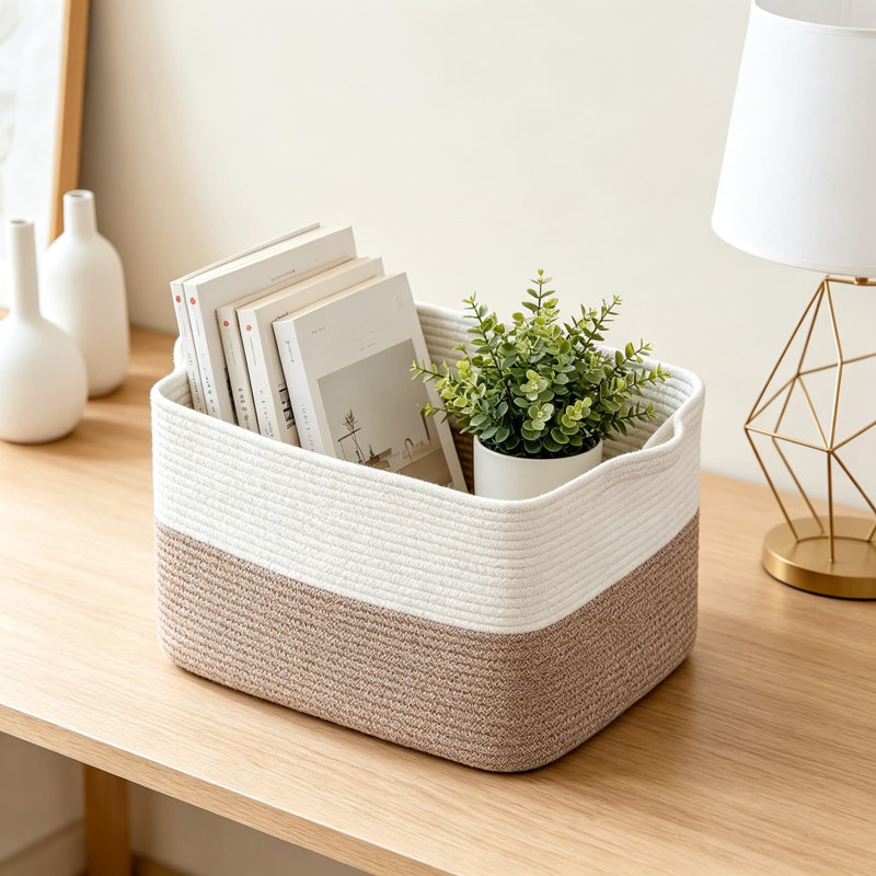 Woven Storage Basket With Handles, 18X14x12 Inch Decorative Laundry, Toy, And Blanket Organizer For Living Room, Bedroom, Or Nursery