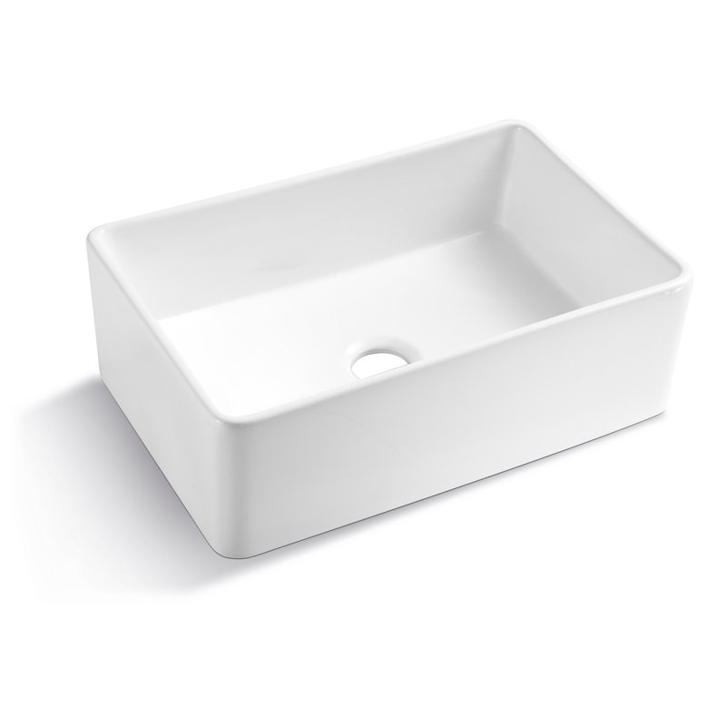 Évier de cuisine blanc en céramique - 30 po x 20 po, cuve simple, teinture, égratignure et rouille, tablier de cuisine insonorisant