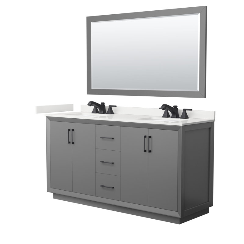 Strada 66'' W Double Vanity, WDX13386, Dark Gray, Matte Black