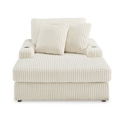 Lindy Chaise Lounge Chair, Reversible Cushions Ivory Polyester 64 Inch