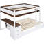 Lit superposé avec lit gigogne simple, blanc et noyer, ports de bureau, tiroirs cachés pour lit gigogne dans le lit, 2 et trois trous,