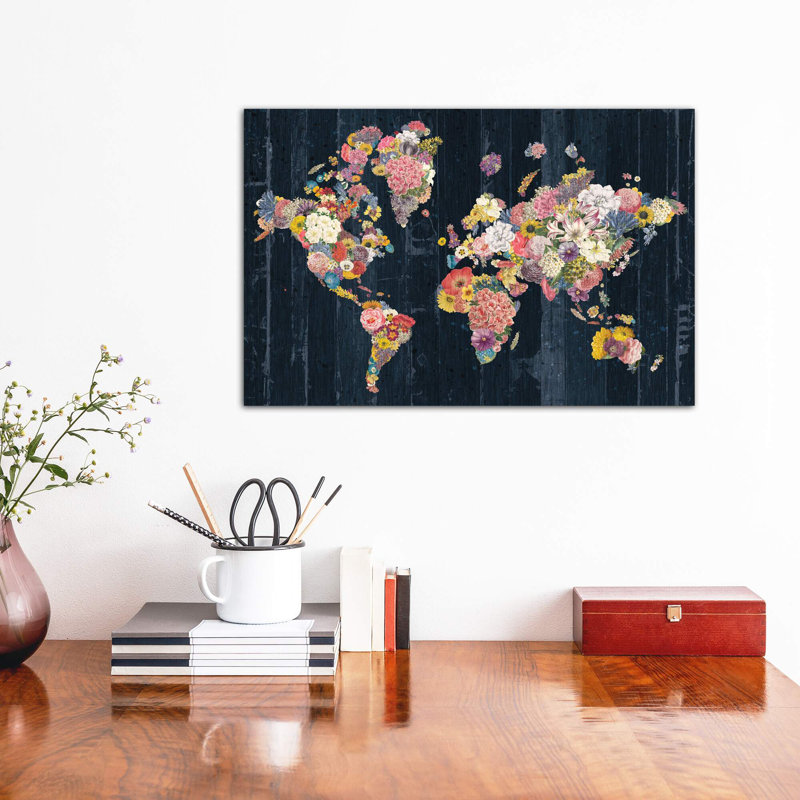 «Botanical Floral Map» par Wild Apple Portfolio - impression d'art graphique, H 8 po x l 12 po x P 0,75 po, Toile tendue