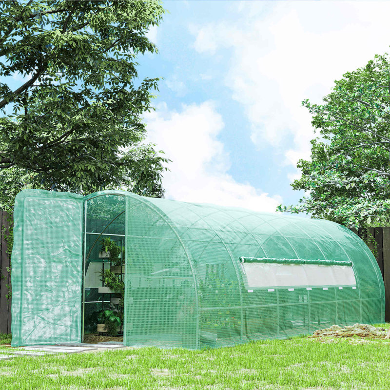 Velez Large Polytunnel Walk In Greenhouse Mesh Windows Green, 3m W x 6m D
