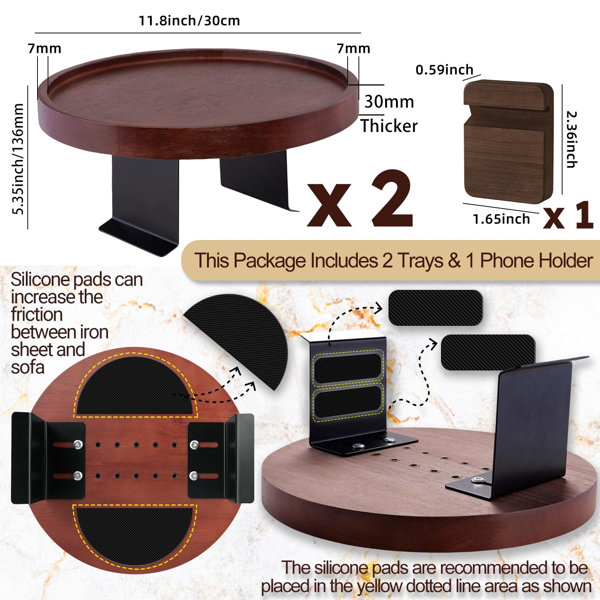Latitude Run® Natural Wood Couch Arm Table,Adjustable Round Couch Arm ...