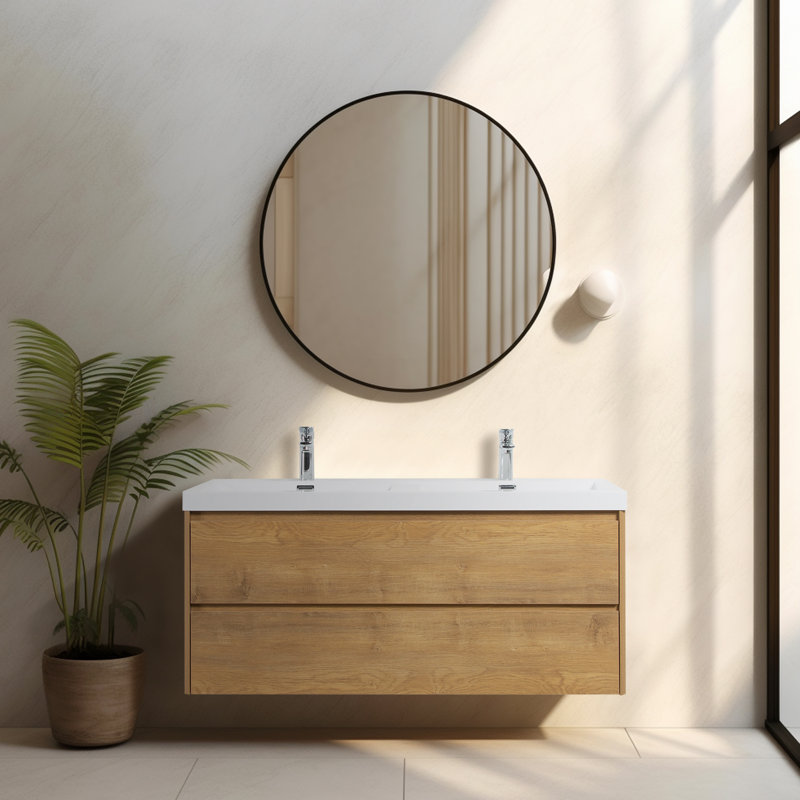 Matthais 120mm Double Bathroom Vanity with Drop In Resin Basin, Oak