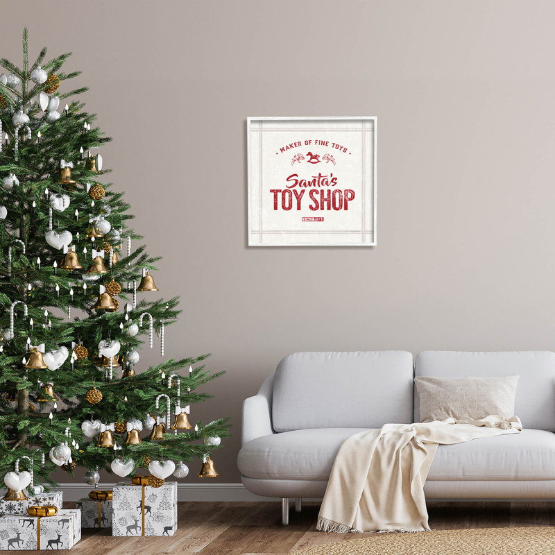 Père Noël, magasin de jouets rétro AT-205, H 24 po x l 24 po x P 1,5 po, Giclée encadrée blanc bord de mer