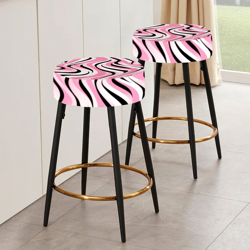 Pink Zebra Wallpaper - Striped Bar Stools Set Of 2