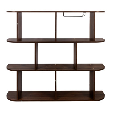 Wall Mounted Rustic 3 Tier Bottle Wine Rack, Multifunctional With Glass Holder For Home Bar Dining Room Storage Shelf, Walnut Particle Board, 48.17 In Depth, 9.25 Width, 40.08 Height, 49.63 Lb Weight