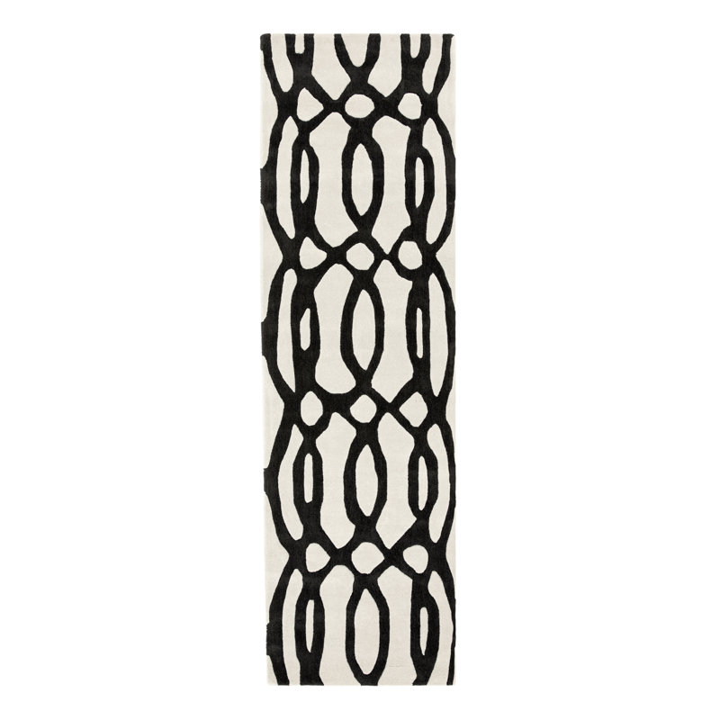 Louise Geometric Wool Hand Woven Area Rug, Runner 70 x 240cm