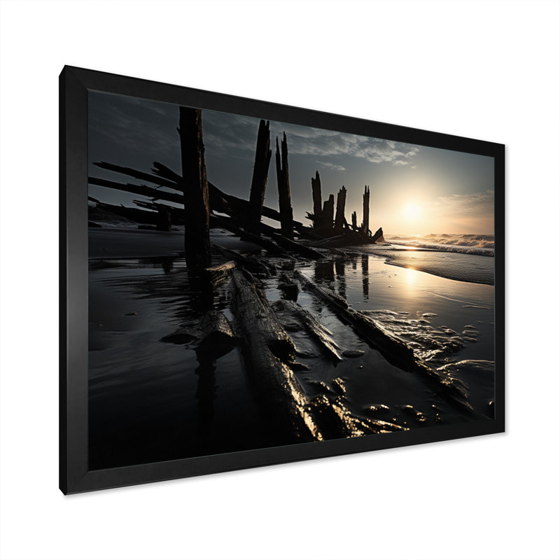 «Beach Photo Coastal Reverie II», reproduction sur toile, H 30 po x l 40 po x P 1,5 po, Cadre photo noir