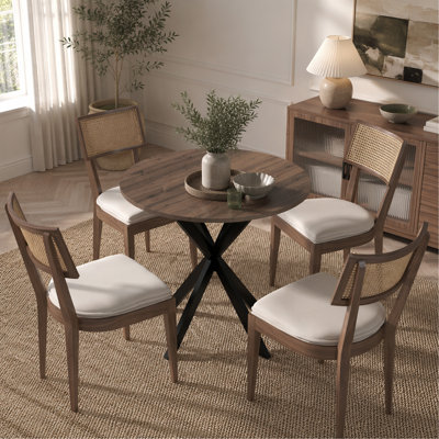 31.5 Inch Round Dining Table, Small Circle Kitchen Table With Metal Black Legs For 2-4 People,Modern Dining Room Table, Brown (Only Table)