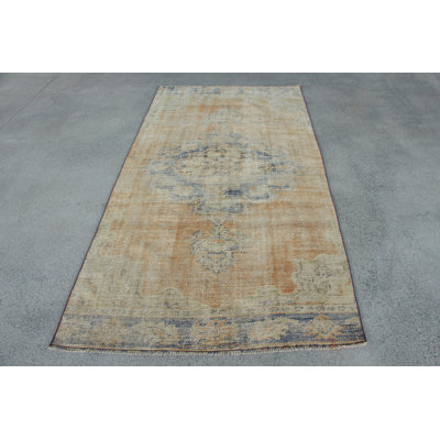 Tapis turc vintage orange pour le salon avec un design Oushak délavé et un style Anatolien